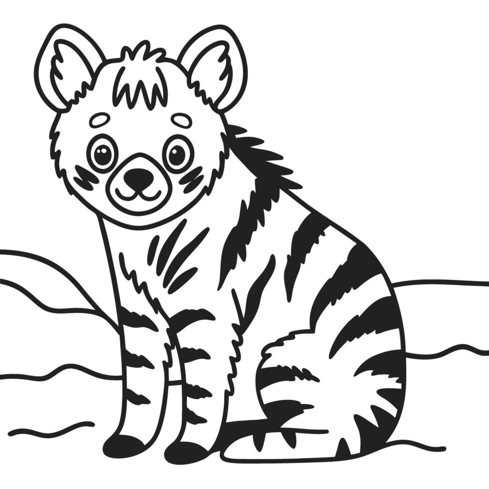 Adorable striped cub, playful animal illustration in black and white, cute sitting pose vector