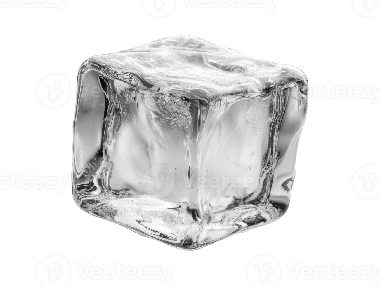 A clear ice cube with smooth surface, reflecting light beautifully png