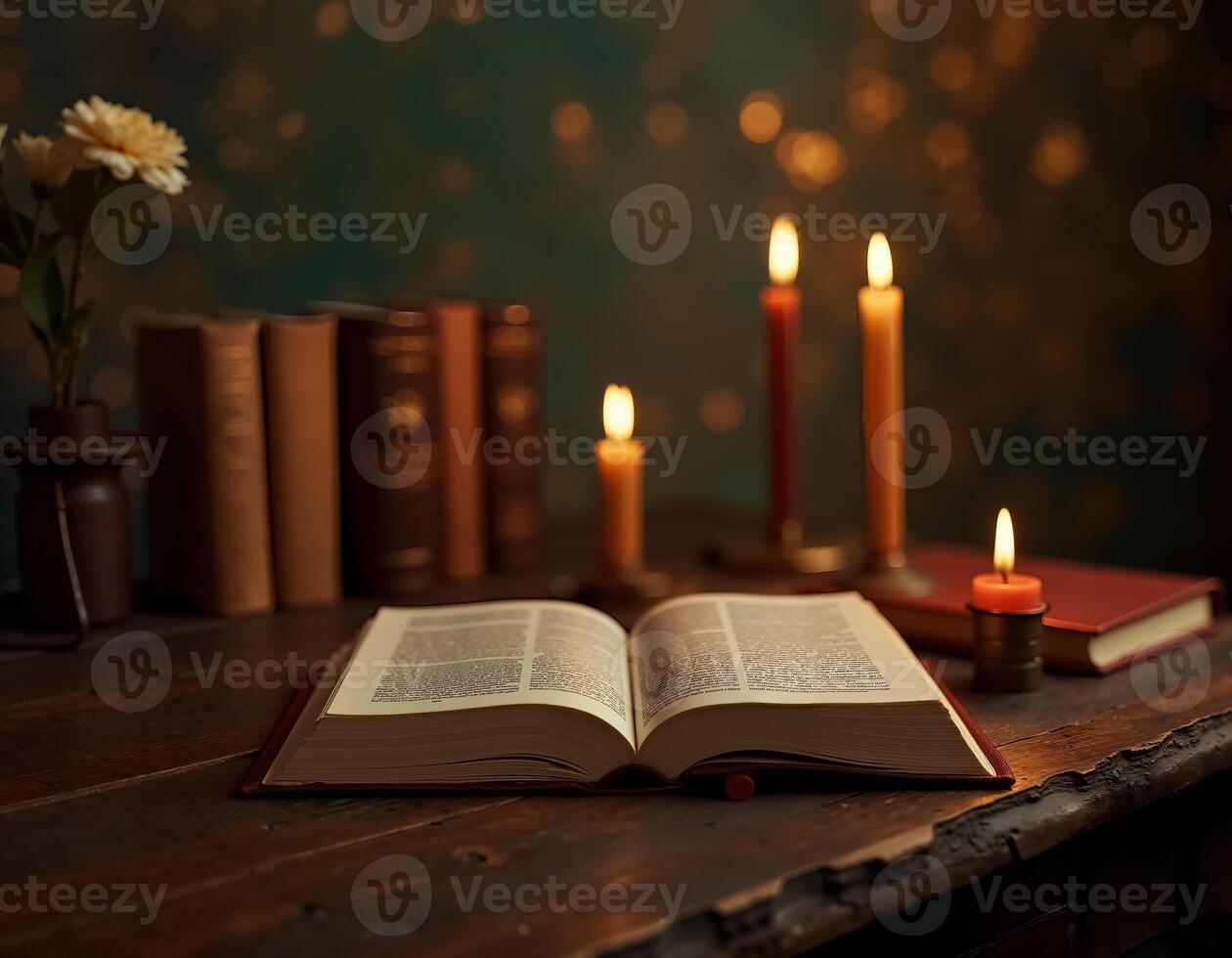 Beautiful Dia de Muertos Altar with Candles and Open Book Celebrating Tradition photo