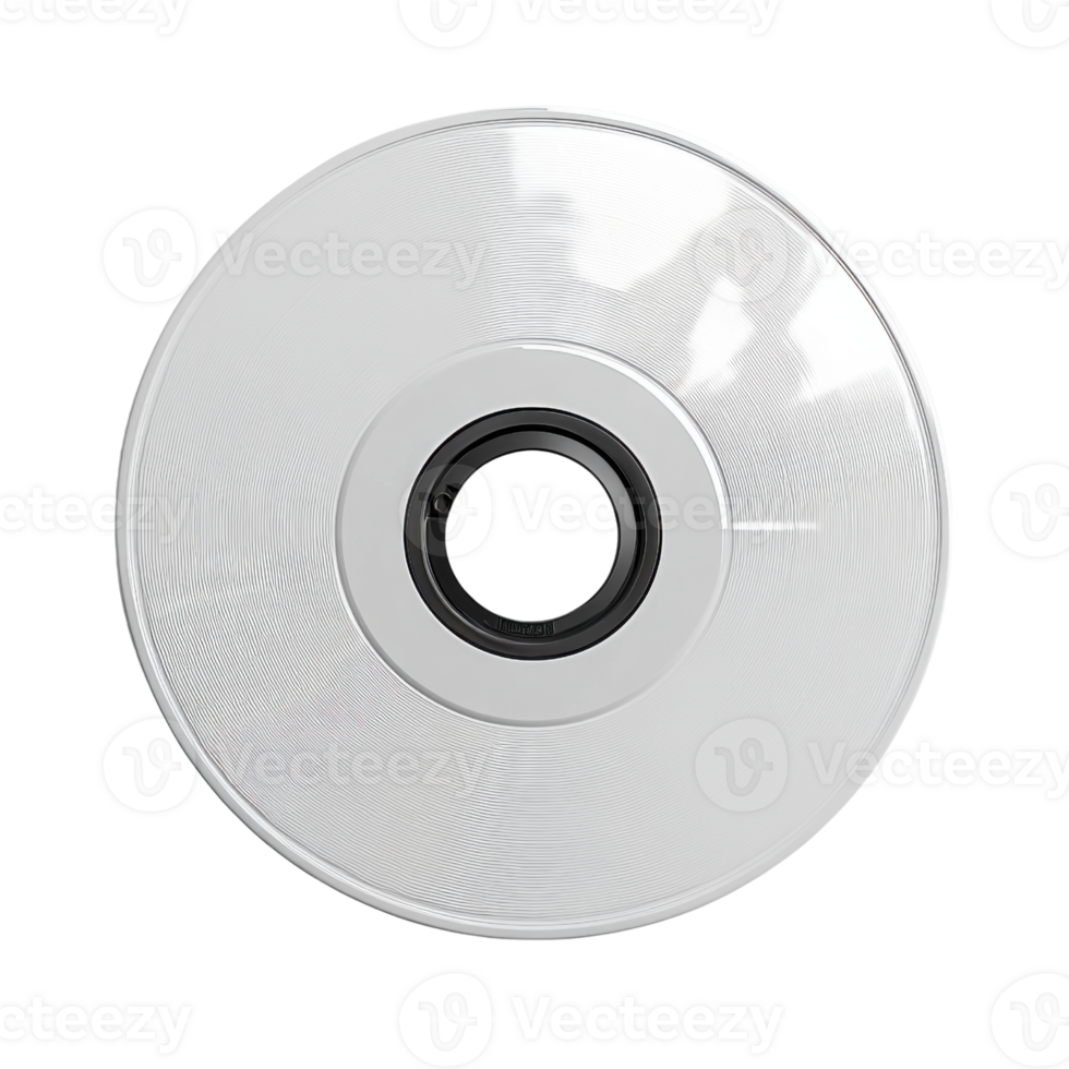 blank CD with reflective surface and central hole, ideal for data storage and music png