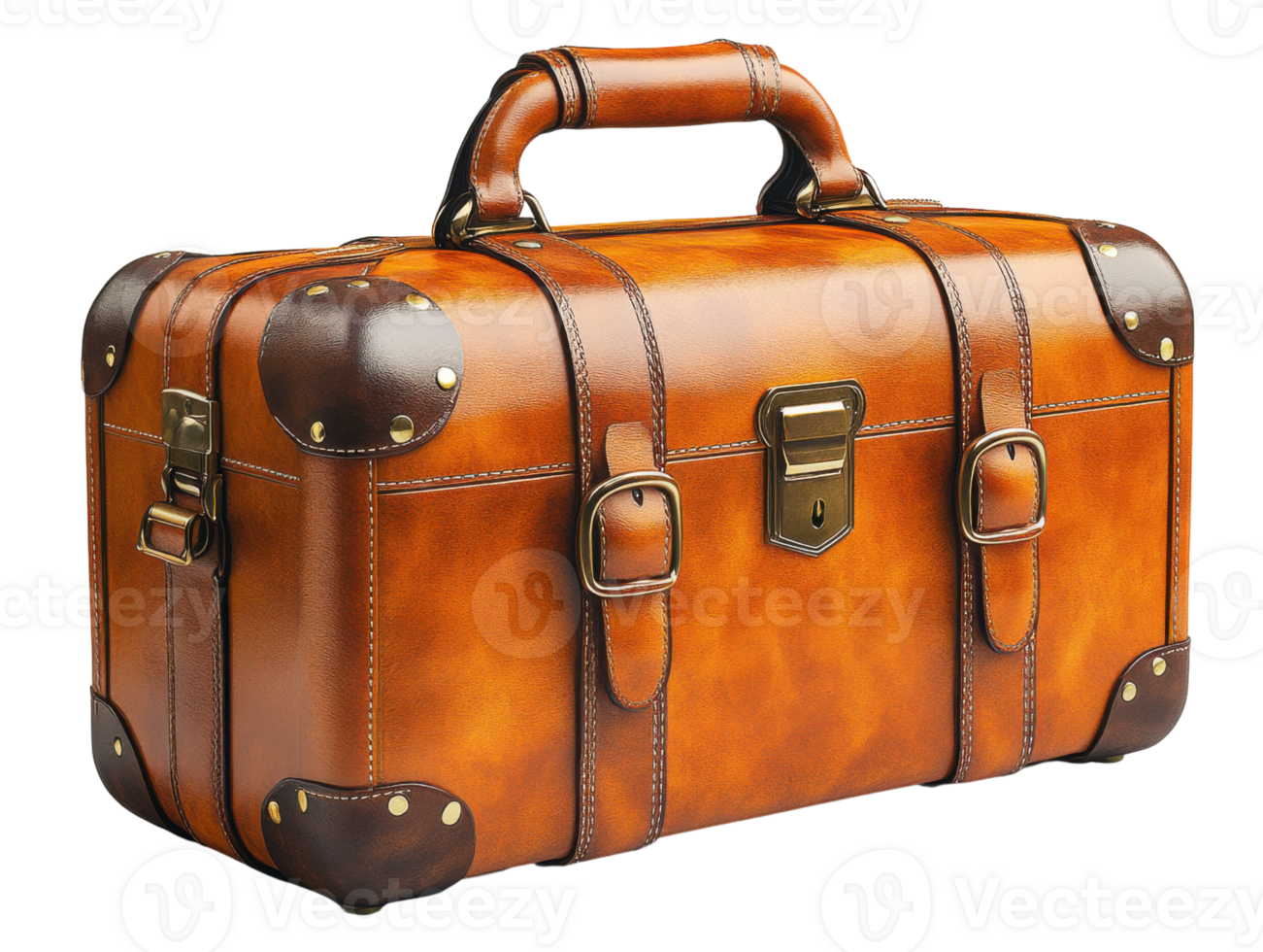 vintage leather suitcase with metal accents and sturdy handles. Perfect for travel or storage png