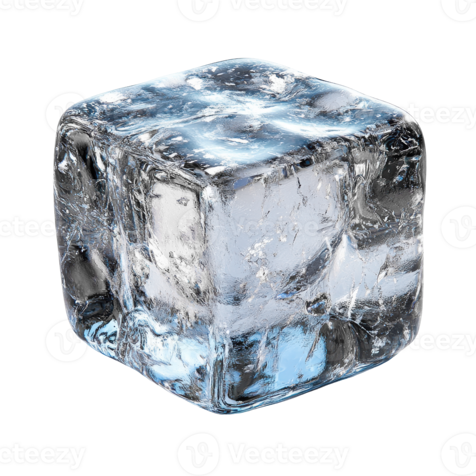 clear ice cube with glossy surface, reflecting light beautifully. png