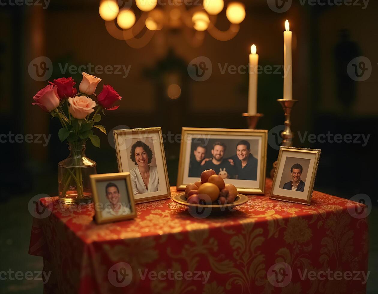 Beautiful Altar Setup for Dia de Muertos with Family Photos and Candles