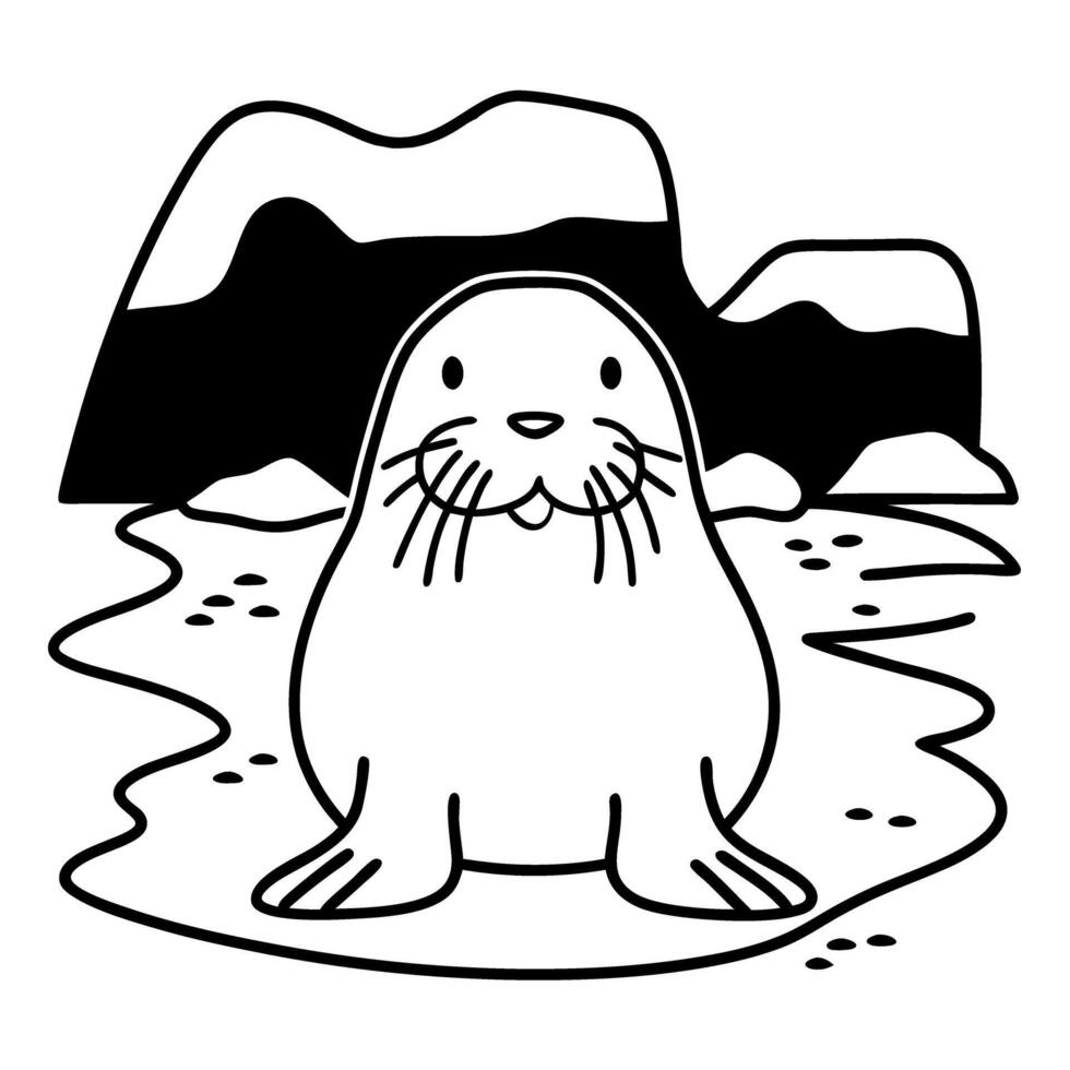 adorable seal on ice landscape cute arctic animal in snowy environment illustration vector