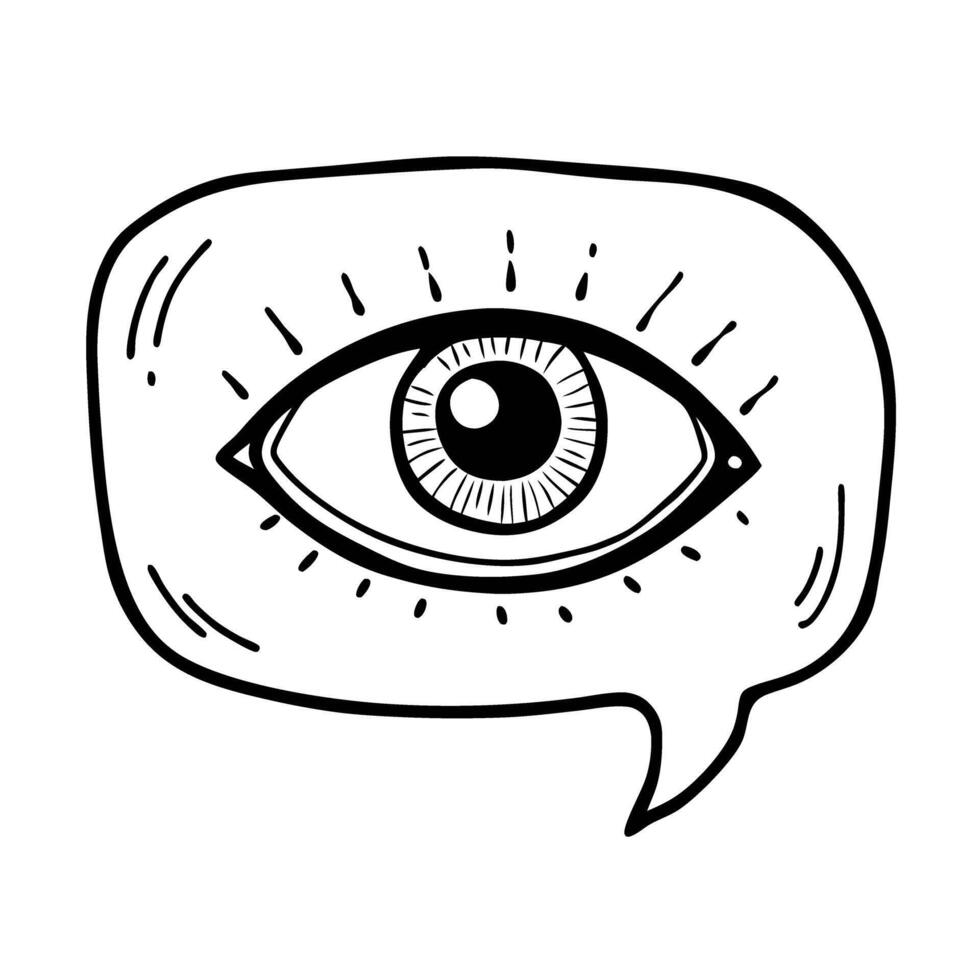 Visionary eye symbol in speech bubble hand drawn illustration of insight and communication vector