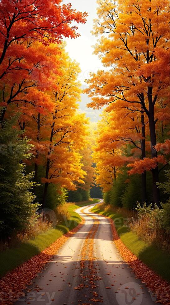 Beautiful Autumn Road Scenic Phone Wallpaper with Colorful Foliage photo