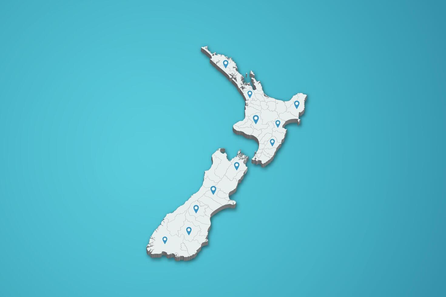 New Zealand 3D map illustration with province map pin on isolated background vector