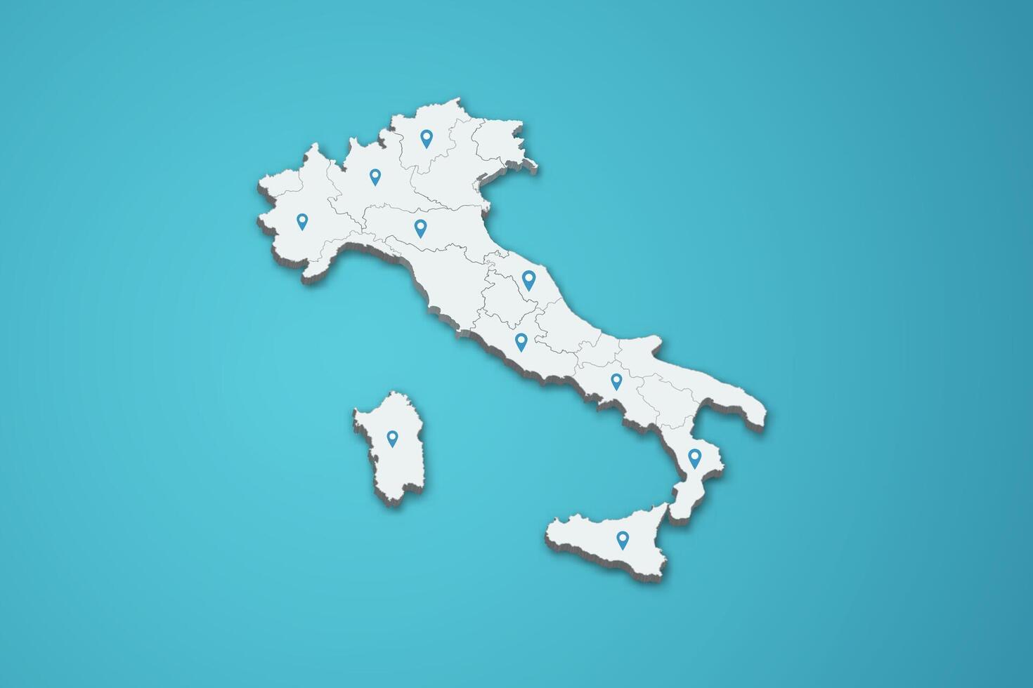 Italy 3D map illustration with province map pin on isolated background vector