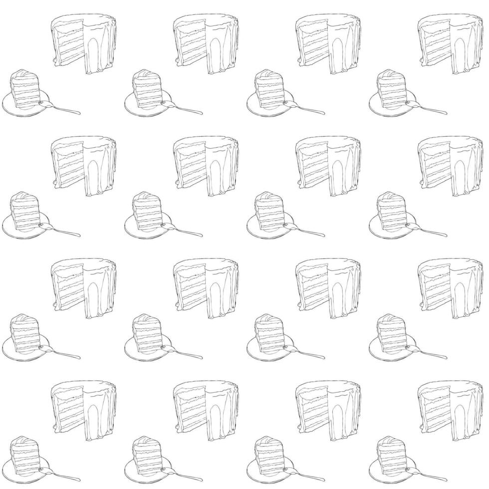 Tall cake decorated with icing. Seamless pattern. Doodle style. vector