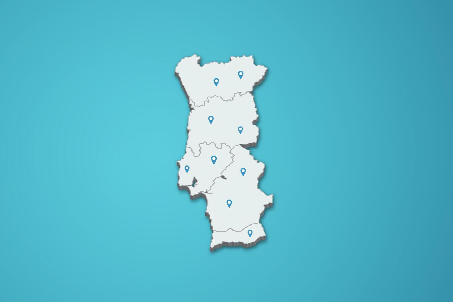 Portugal 3D map illustration with province map pin on isolated background vector