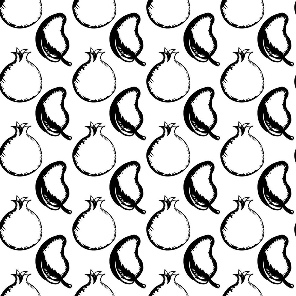 Pomegranate and mango in doodle style. Simple seamless pattern. vector