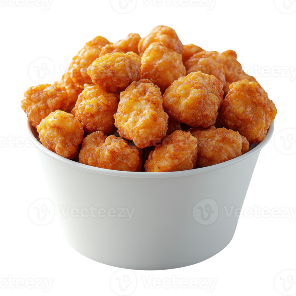 Crispy fried chicken nuggets in white bowl, perfect for snacking or sharing png