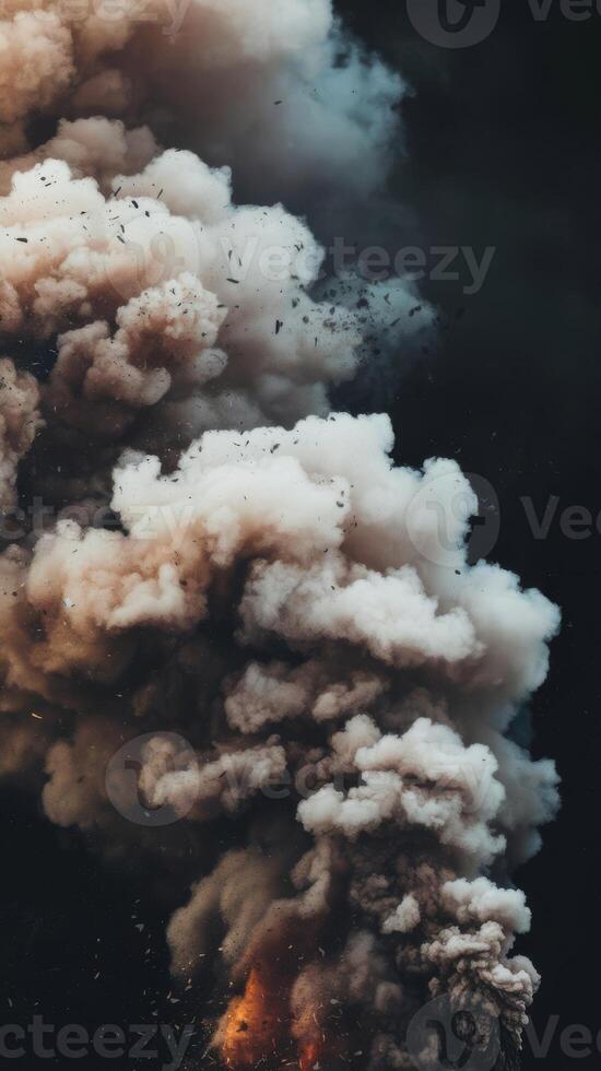A large cloud of smoke is coming out of the ground photo