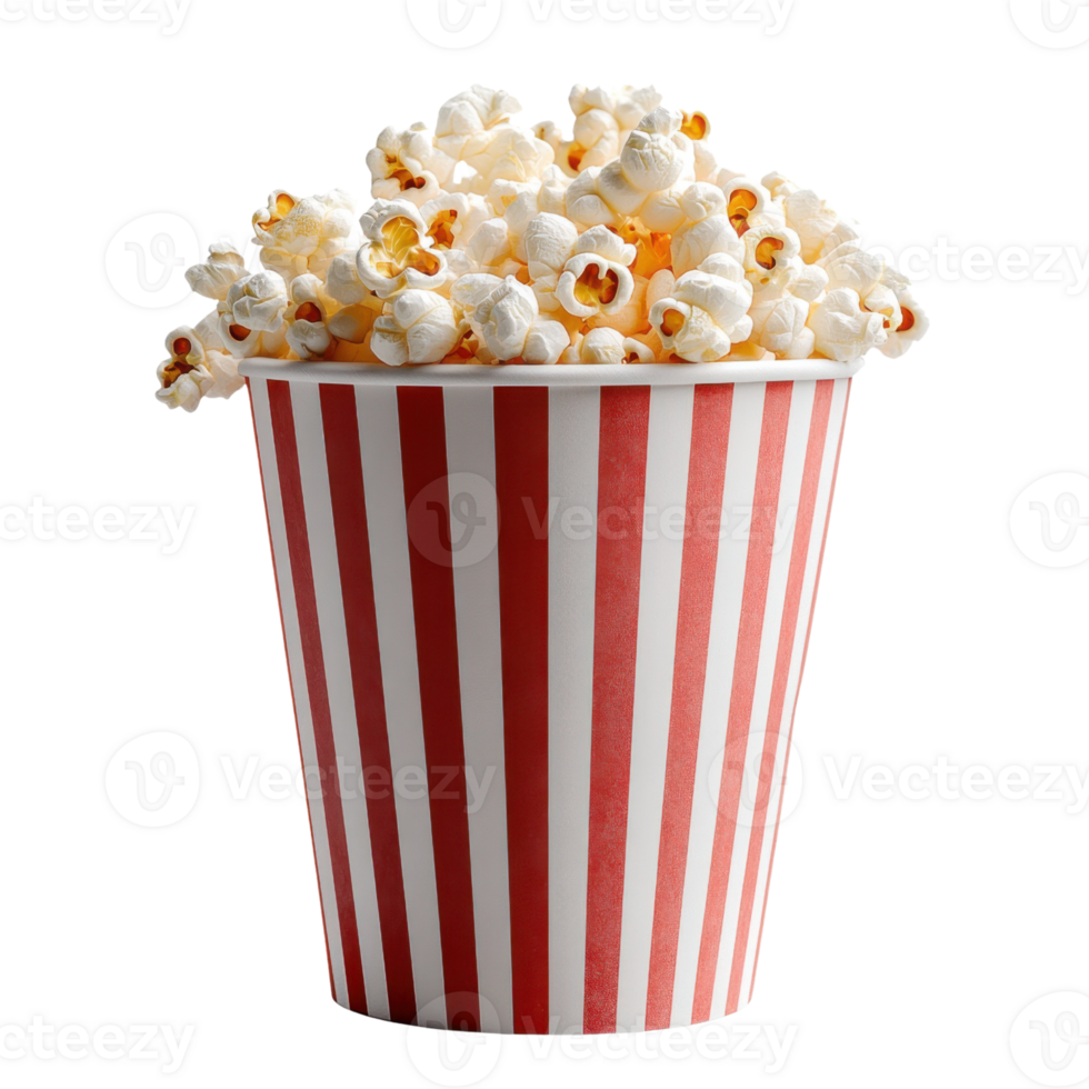 Popcorn in striped container, perfect for movie nights and snacks png