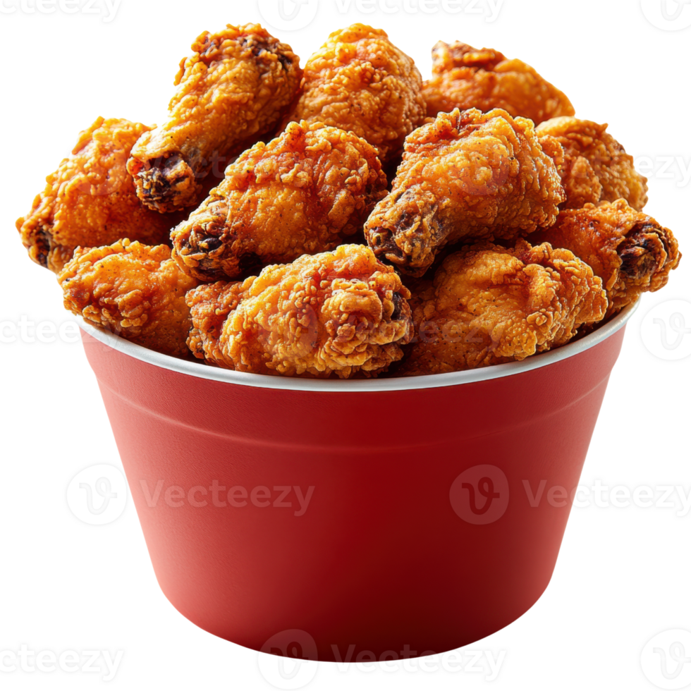 Crispy fried chicken wings in red bucket, perfect for sharing and enjoying png