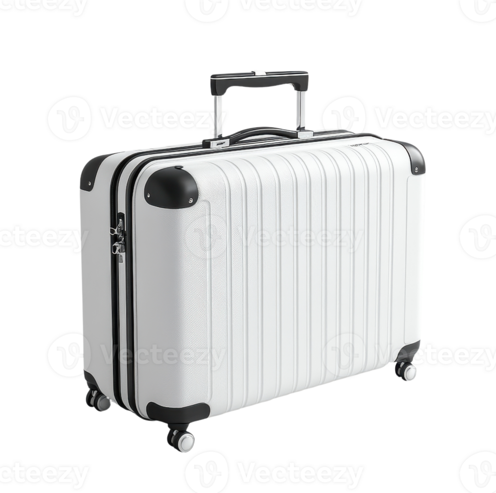 White suitcase with black accents, perfect for travel and adventure png