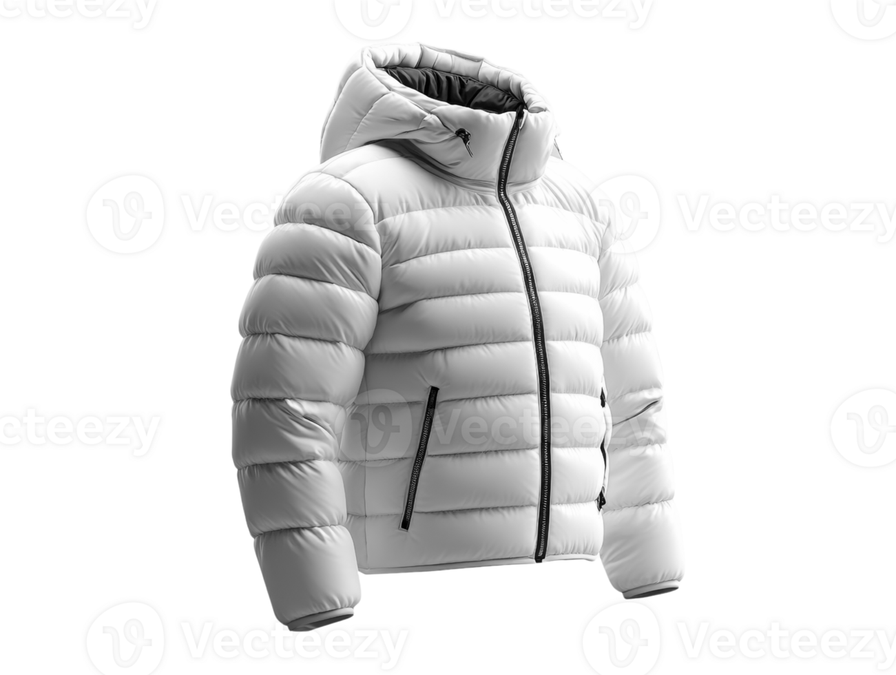 A Warm puffer jacket with hood, ideal for cold weather and outdoor activities png