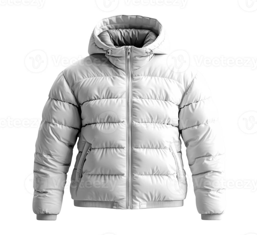 Warm white puffer jacket with hood, perfect for winter activities and casual wear png