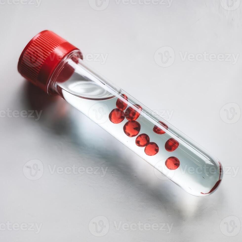 A test tube filled with red balls photo