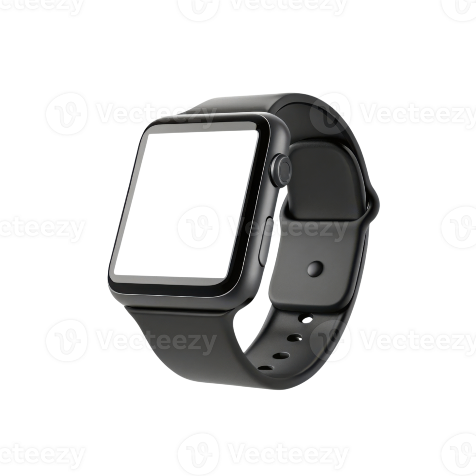 Smartwatch with black strap and blank screen, ideal for fitness tracking and notifications png