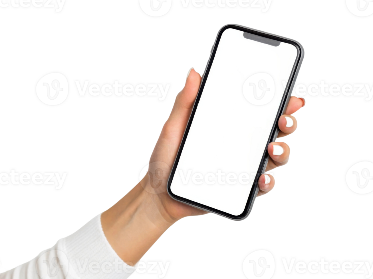 Hand holding smartphone with blank screen, showcasing technology and communication png