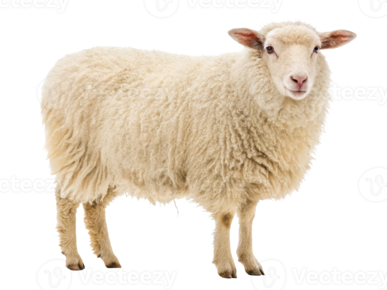 Fluffy white sheep standing on plain background, showcasing its woolly coat and calm demeanor png