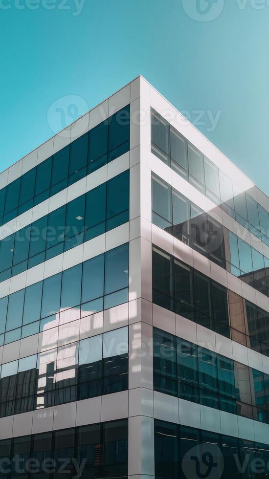 A modern office building with a blue sky in the background photo