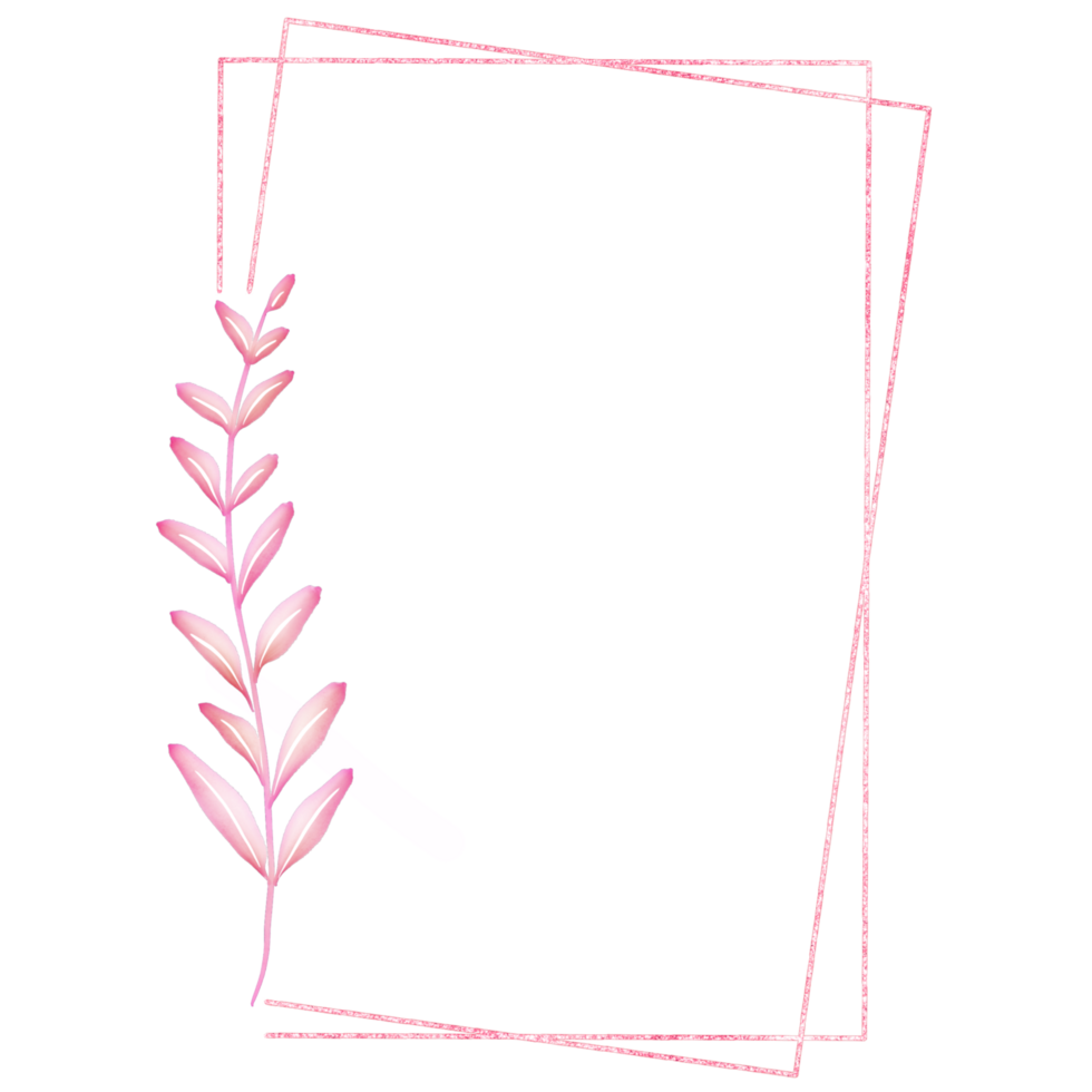 Pink rectangle frame with a pink plant with leaves png