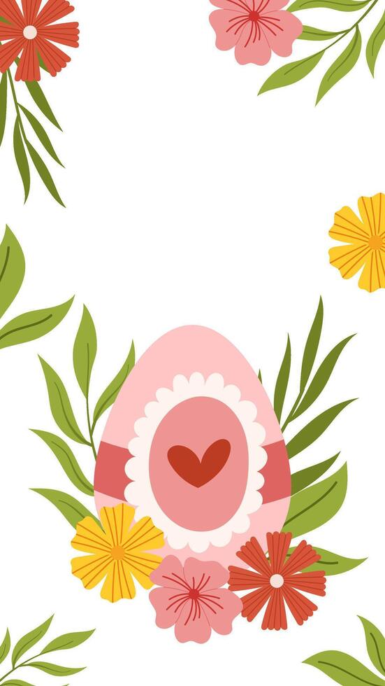 Easter egg floral frame greeting card template vertical banner social media story vector