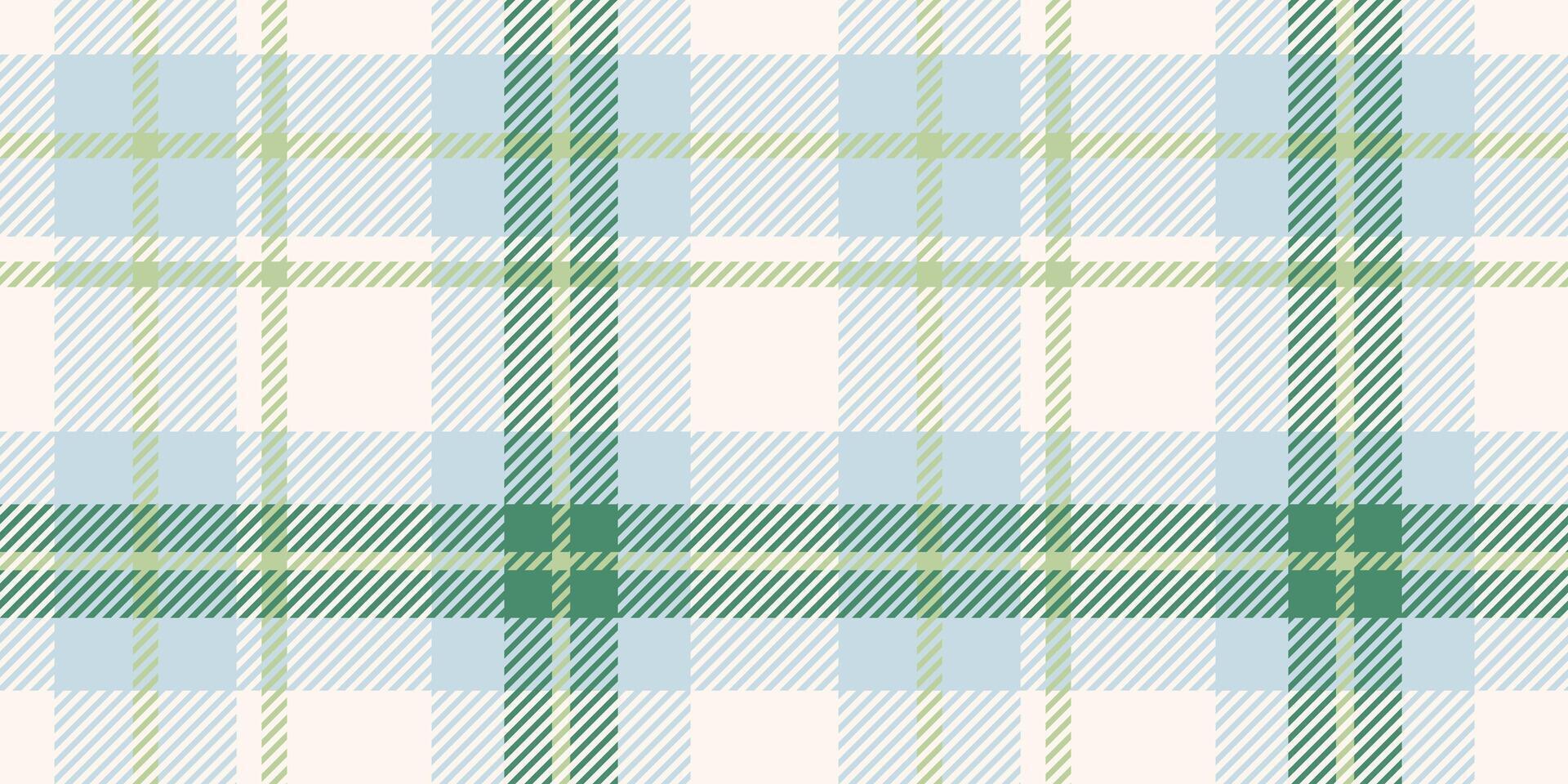 Seamless light blue, green, and beige plaid pattern with diagonal striped details. Geometric textile design for backgrounds and print. vector