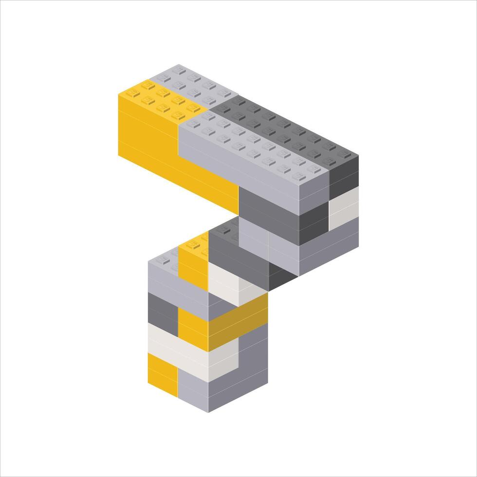 Number 7 in isometric view assembled from plastic blocks. vector