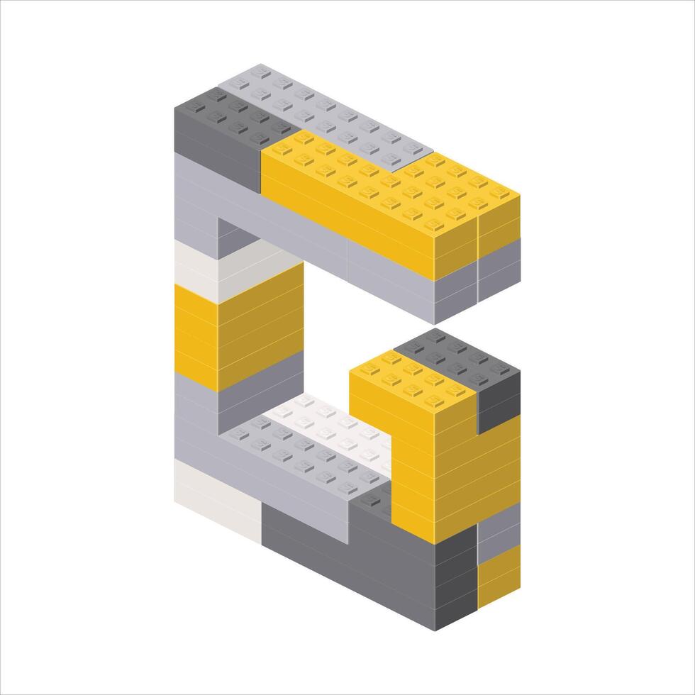 Letter G in isometric view assembled from plastic blocks. vector
