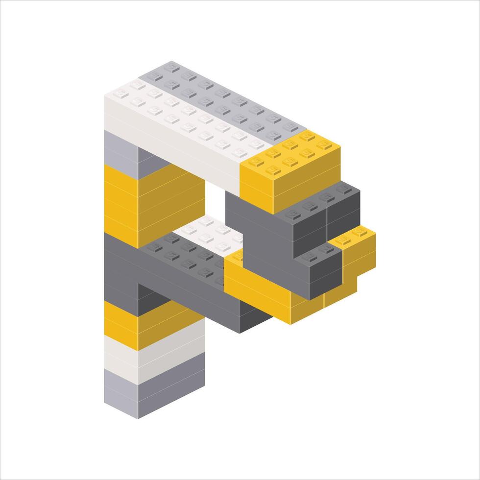 Letter P in isometric view assembled from plastic blocks. vector