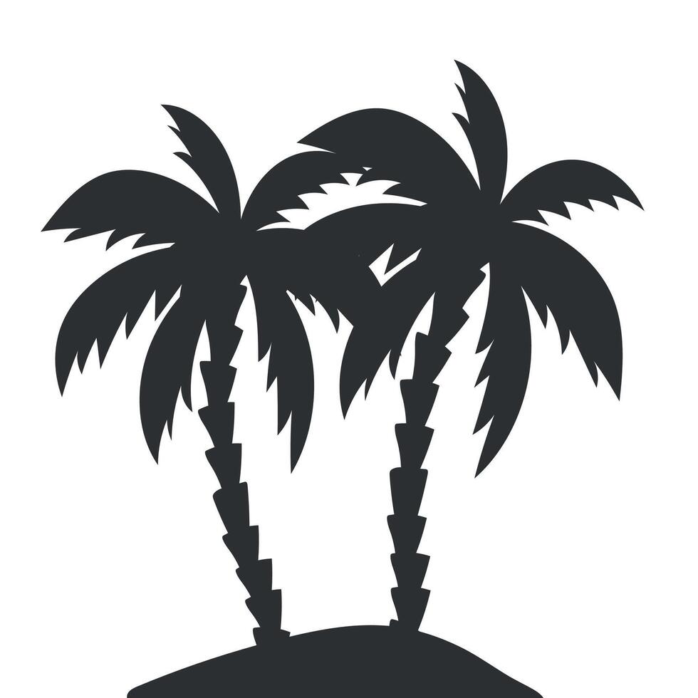 Silhouette of two palm trees on a small island in a tropical minimalist black and white design. For wall decoration, interior, background, cover, banner vector