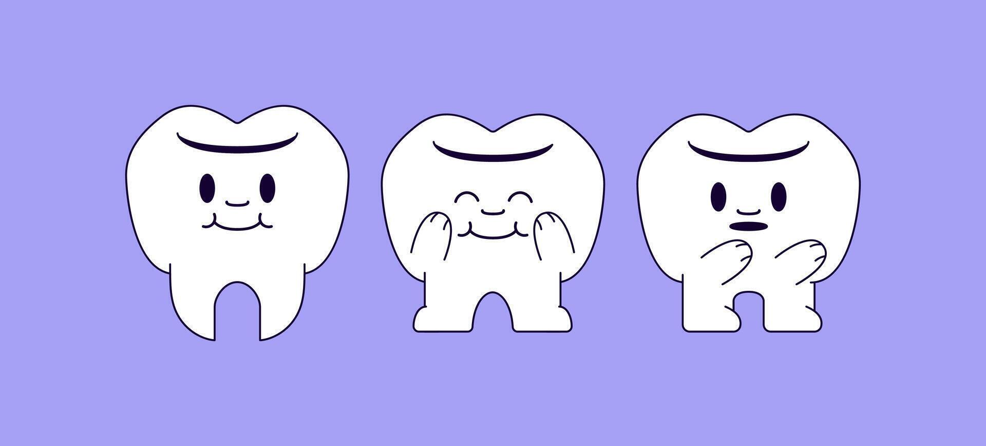 Happy tooth characters cartoon vector