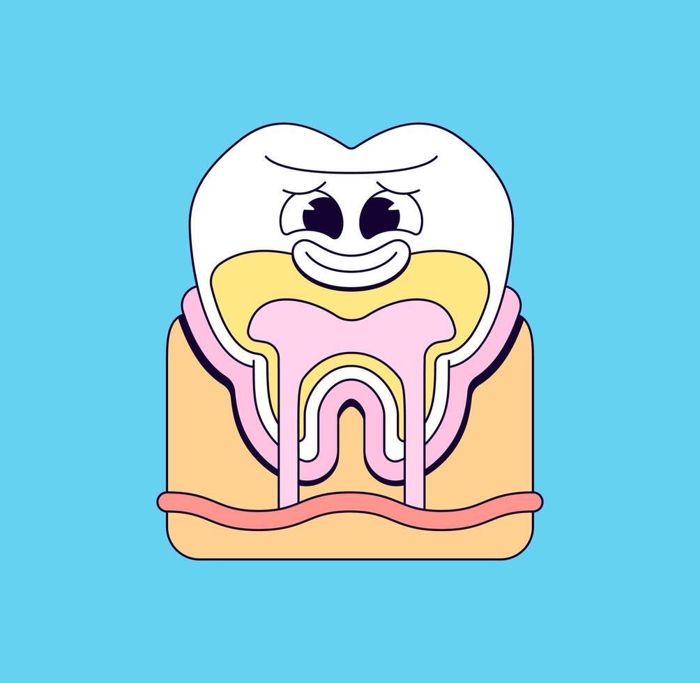 Tooth showcasing its layers and features in hand drawn illustration vector