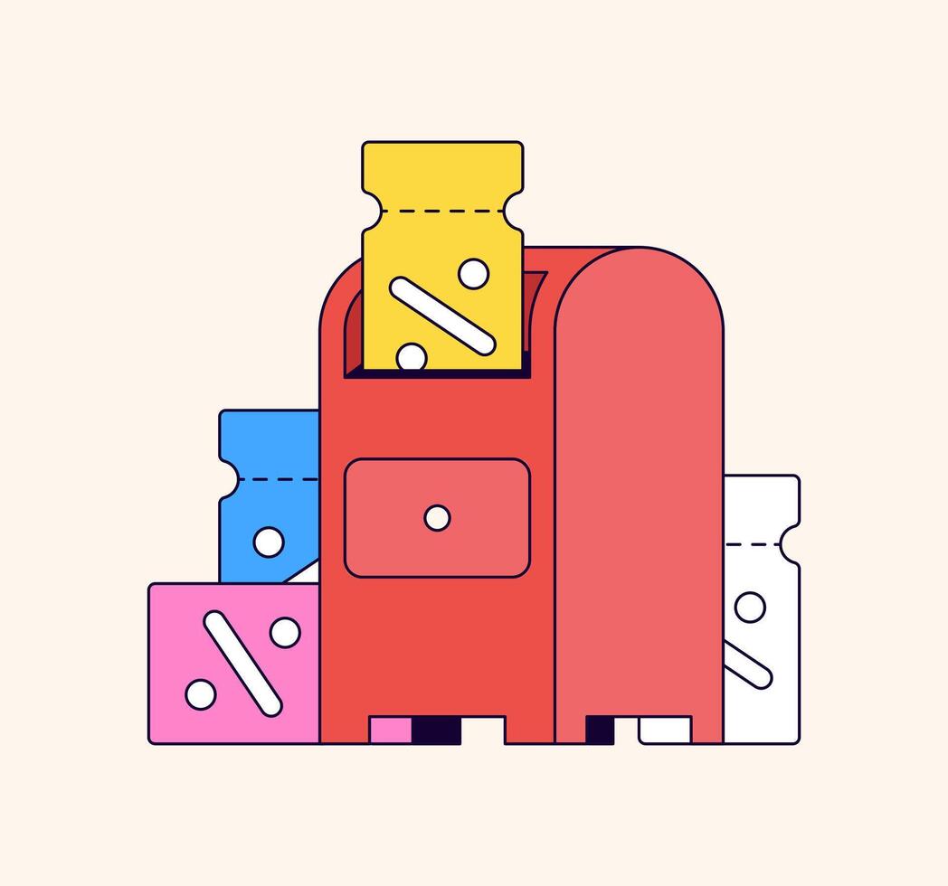 Mailbox filled with coupons hand drawn vector