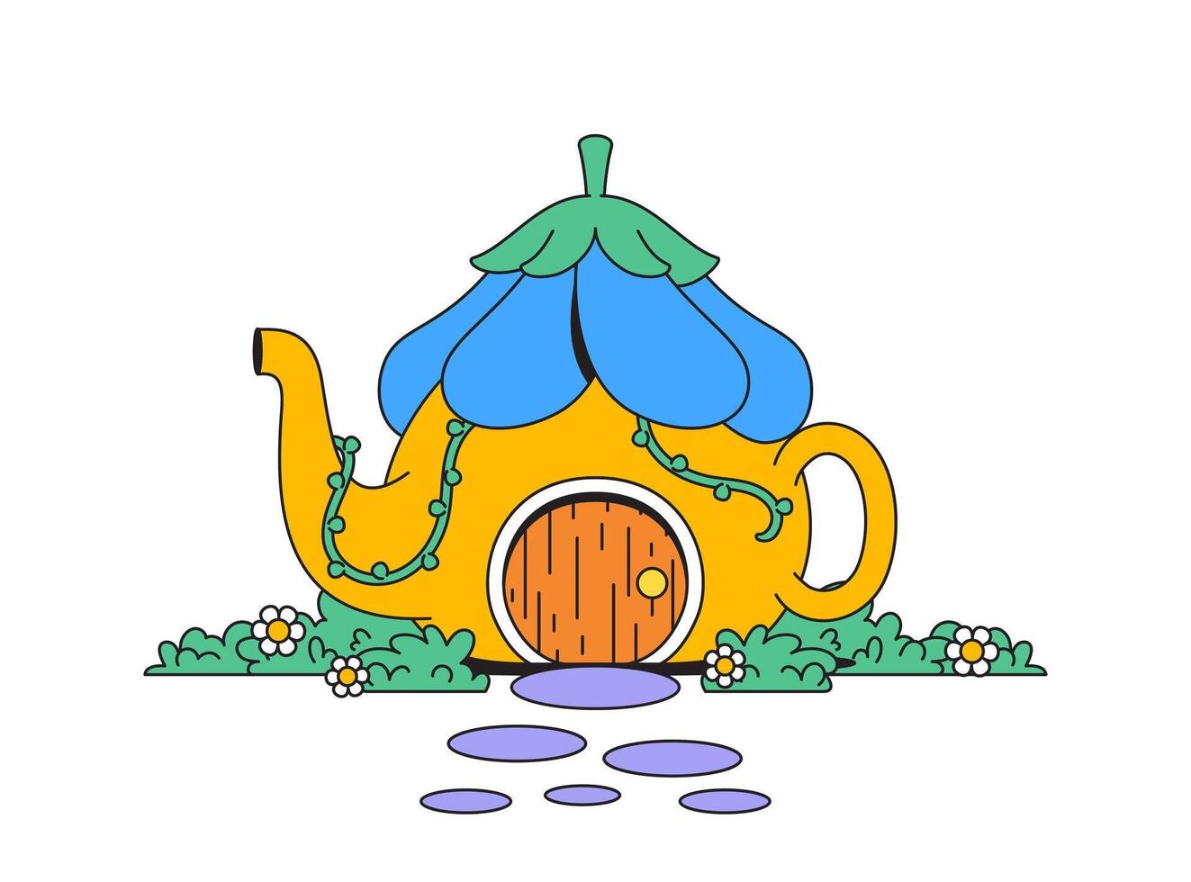 Cozy house from teapot in cartoon illustration vector