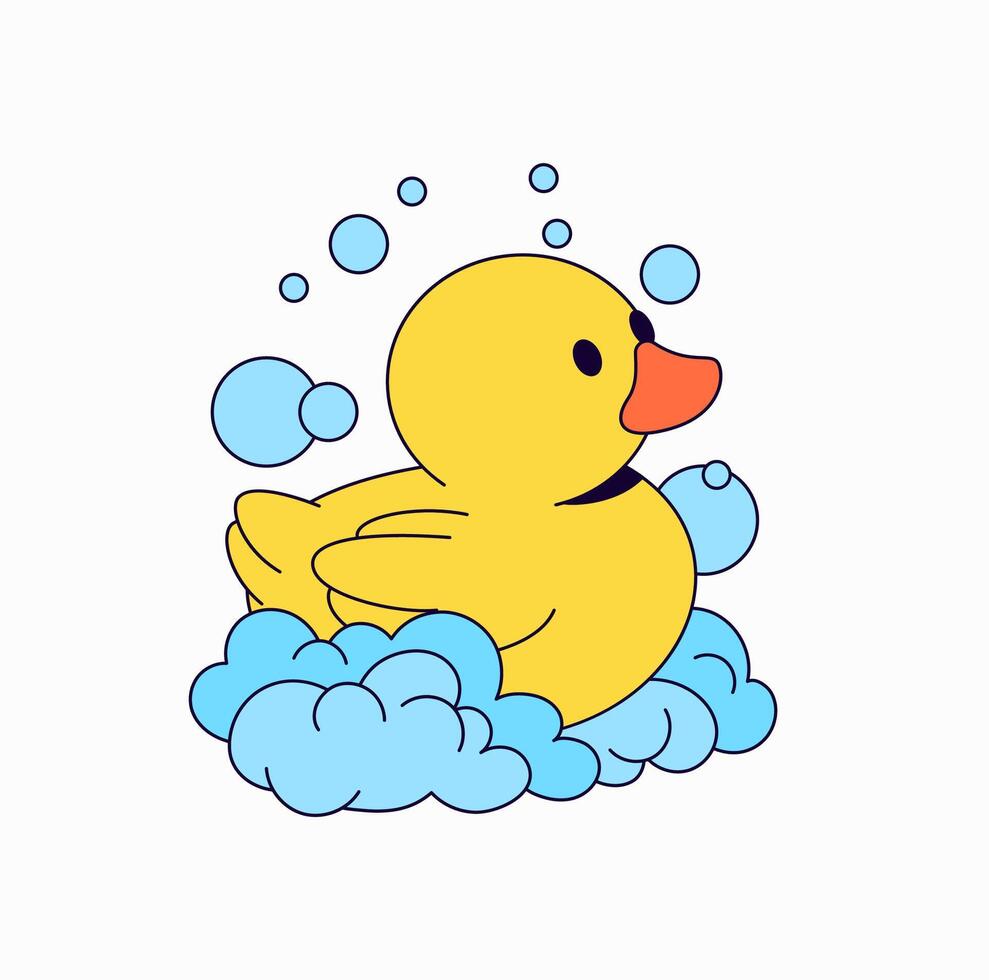 Rubber duck in bubbles hand drawn illustration vector