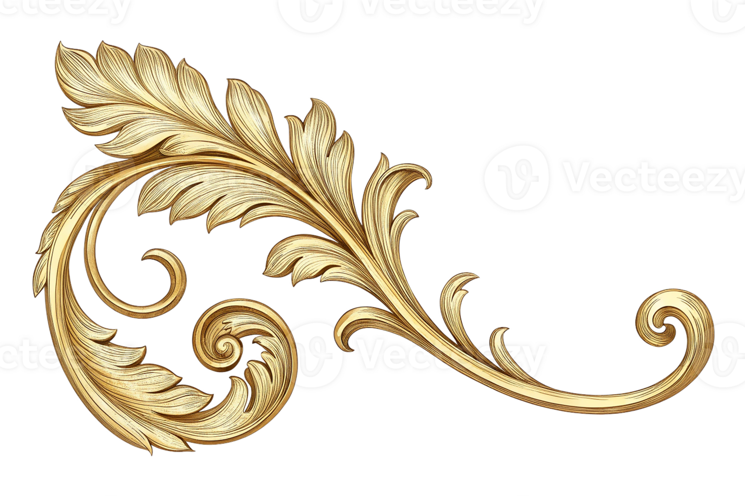 Golden calligraphic flourish elegant and curvy elements for decorative with realistic metallic isolated on transparent background png