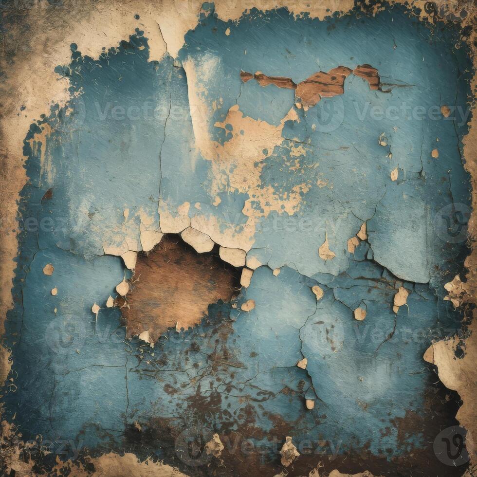 Old grunge texture background with blue paint photo