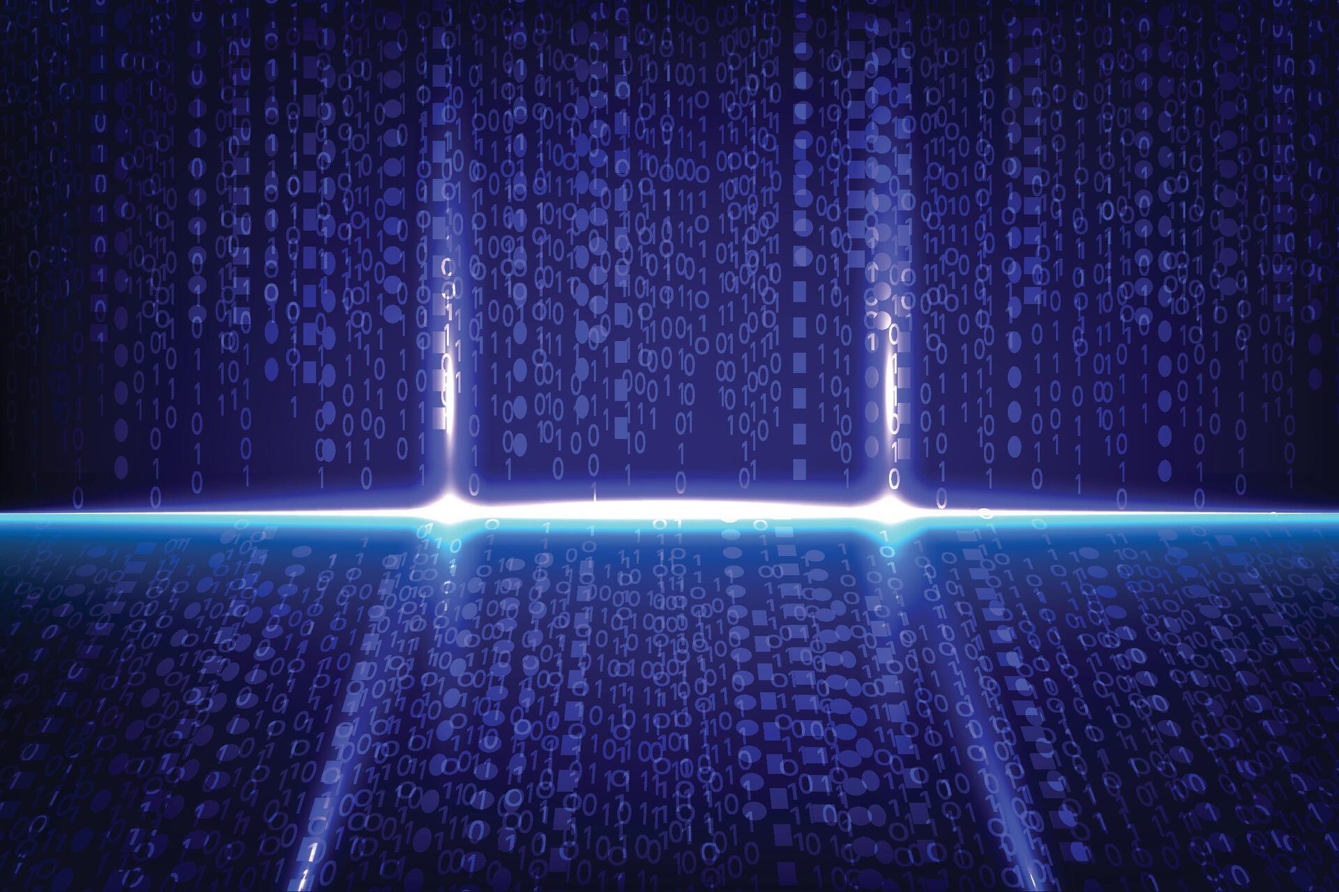 Abstract Big data Technology binary code Random blue digits on screen ...