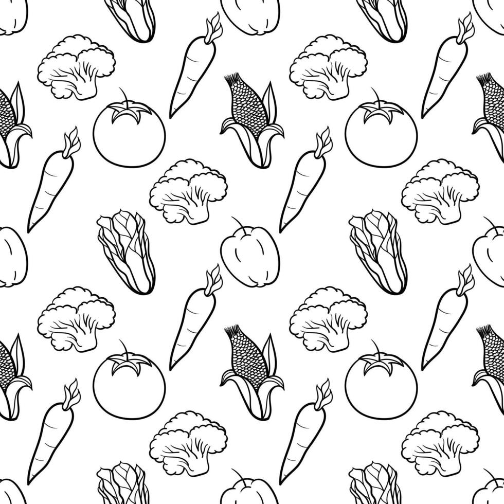 seamless pattern of hand drawn vegetables colorless version vector
