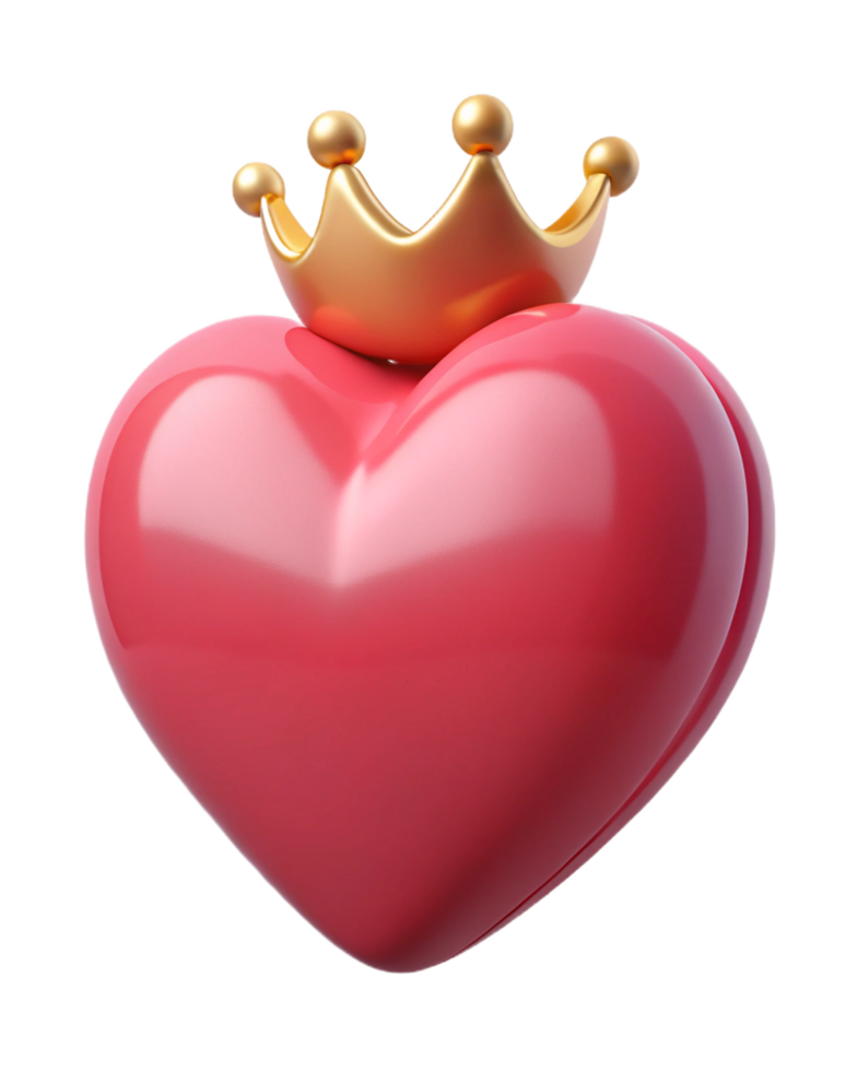 A heart shape glowing with a regal crown png