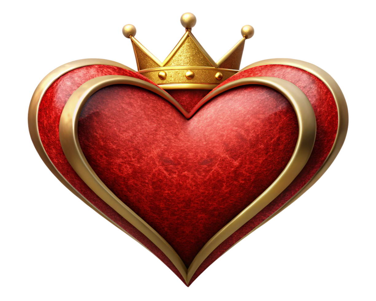 A heart representing passion and royalty with a crown png
