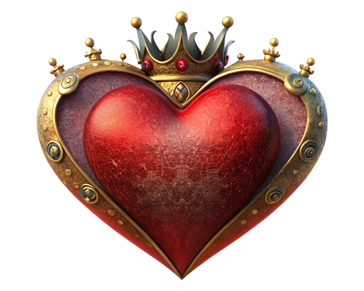 Golden crown sitting perfectly on a red heart png