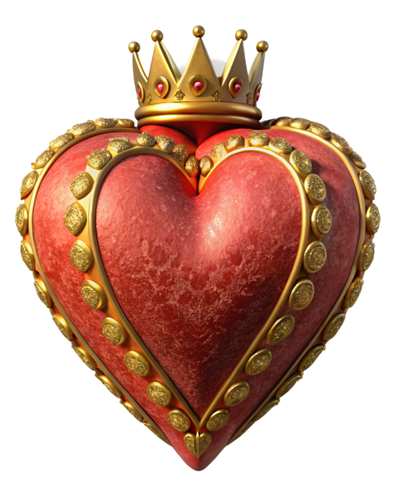 Vibrant heart symbol featuring a golden crown png