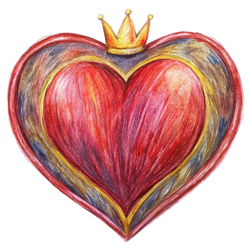 Romantic heart icon with a golden crown accent png