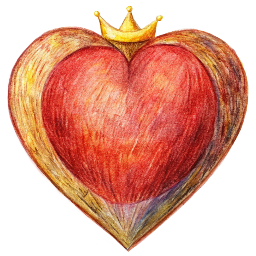 Stylish heart with a noble golden crown png
