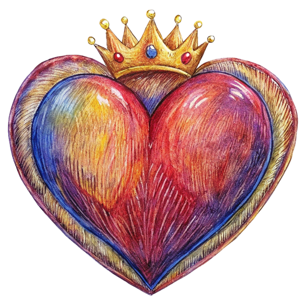 Heart shape wearing a crown for elegant themes png